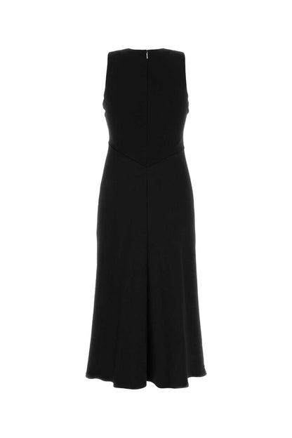 CREPE BACK SATIN V NECK MIDI DRE TOPS