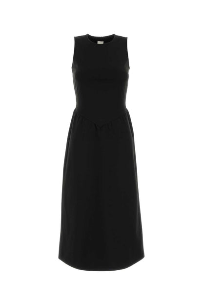 SL INTERLOCK CREW NK FLARE MIDI DRESSES
