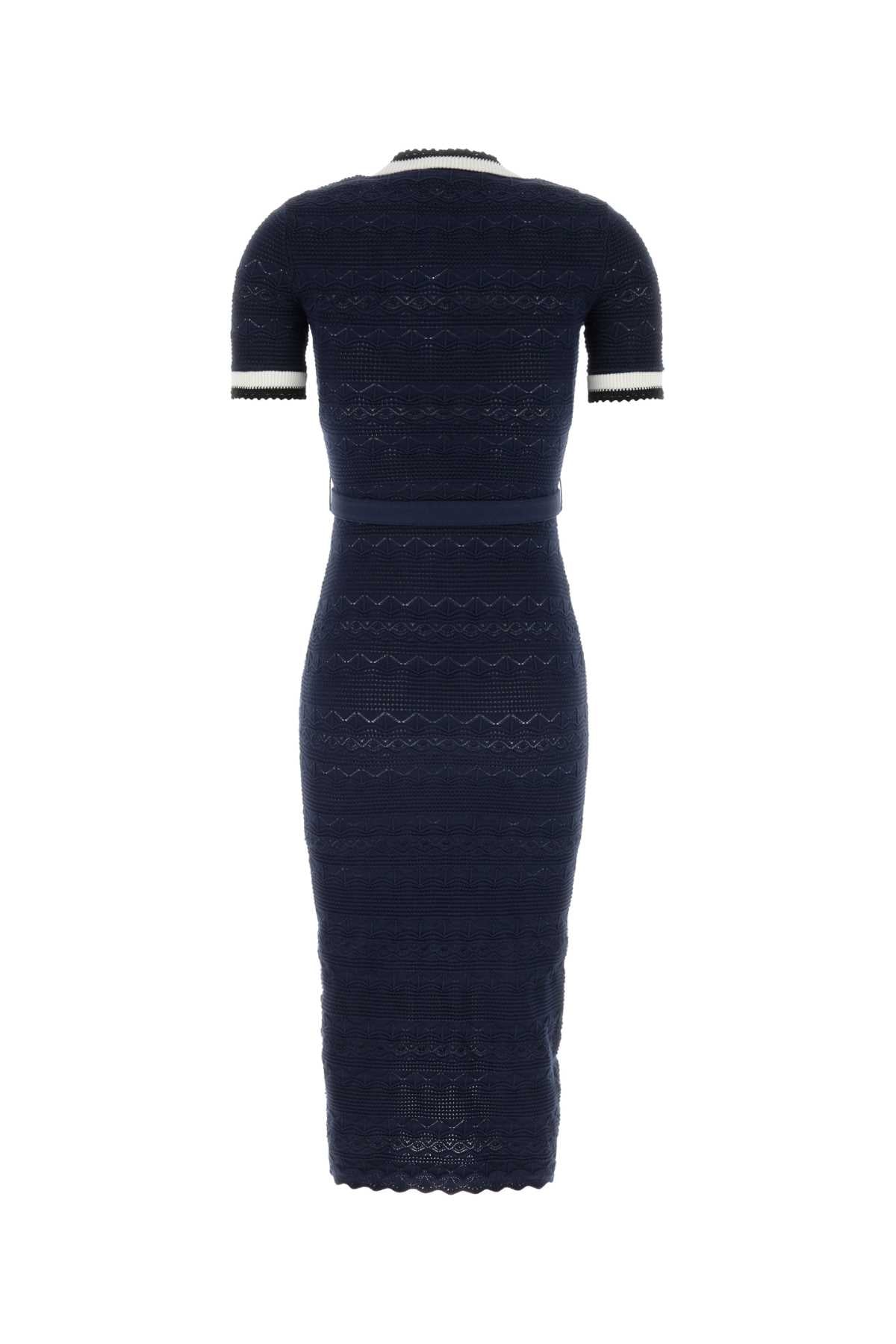 NAVY POINTELLE KNIT MIDI DRESS DRESSES
