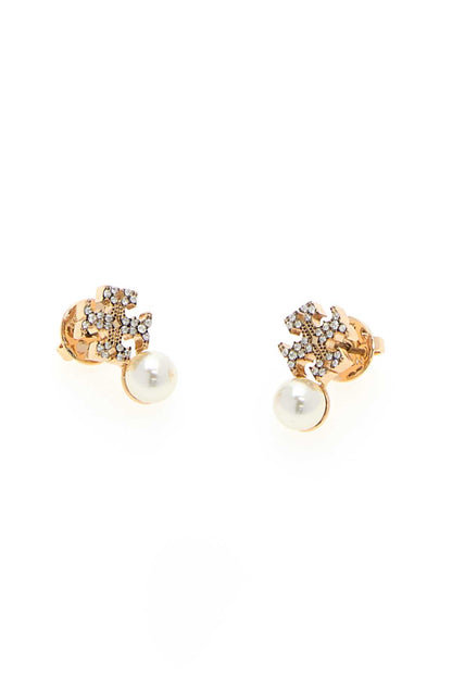Tory Burch Moondance logo and pearl stud earrings