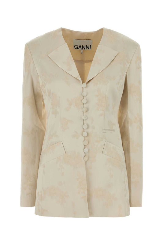Ganni Sateen jacquard long button blazer