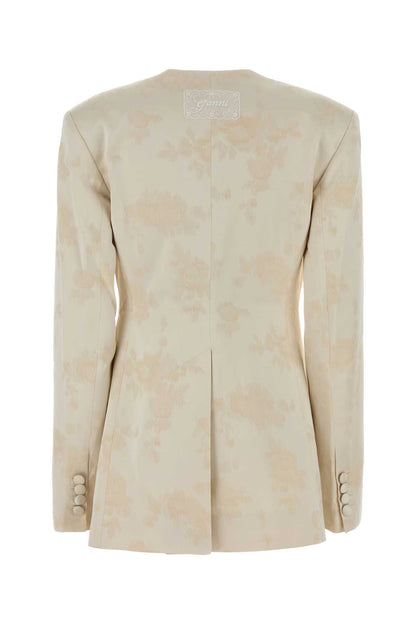 Ganni Sateen jacquard long button blazer