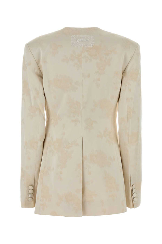 Ganni Sateen jacquard long button blazer