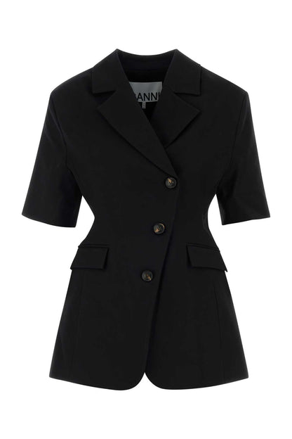 Ganni Heavy cotton tailoring short sleeve blazer