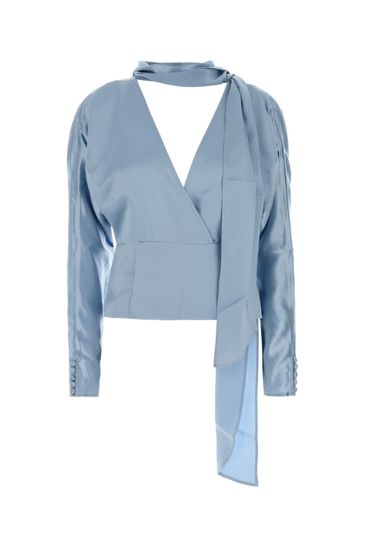 Ganni Fluid satin kimono sleeve scarf blouse