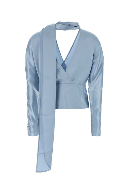 Ganni Fluid satin kimono sleeve scarf blouse