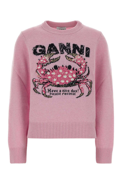 Ganni Graphic wool sweater crab