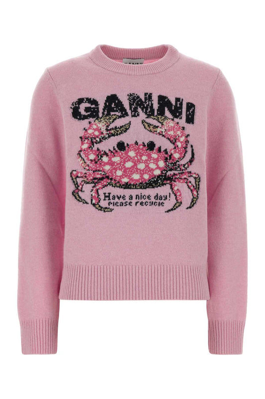 Ganni Graphic wool sweater crab