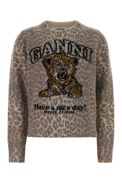 Ganni Graphic wool sweater tiger