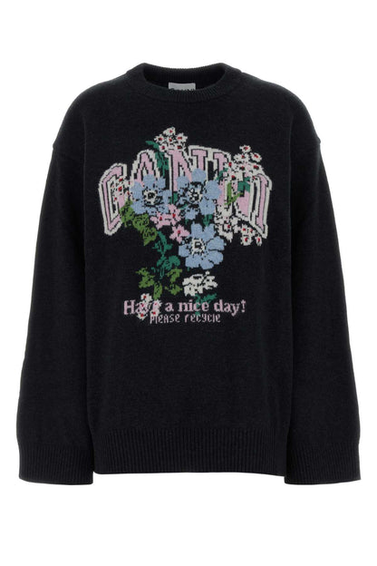 Graphic Wool Oversized Sweater Flowers KNITWEARS