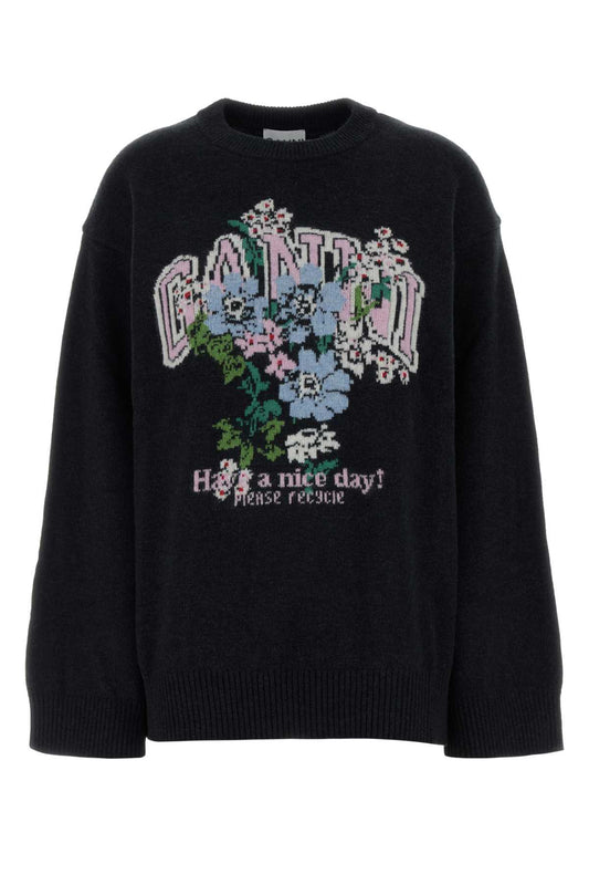 Graphic Wool Oversized Sweater Flowers KNITWEARS