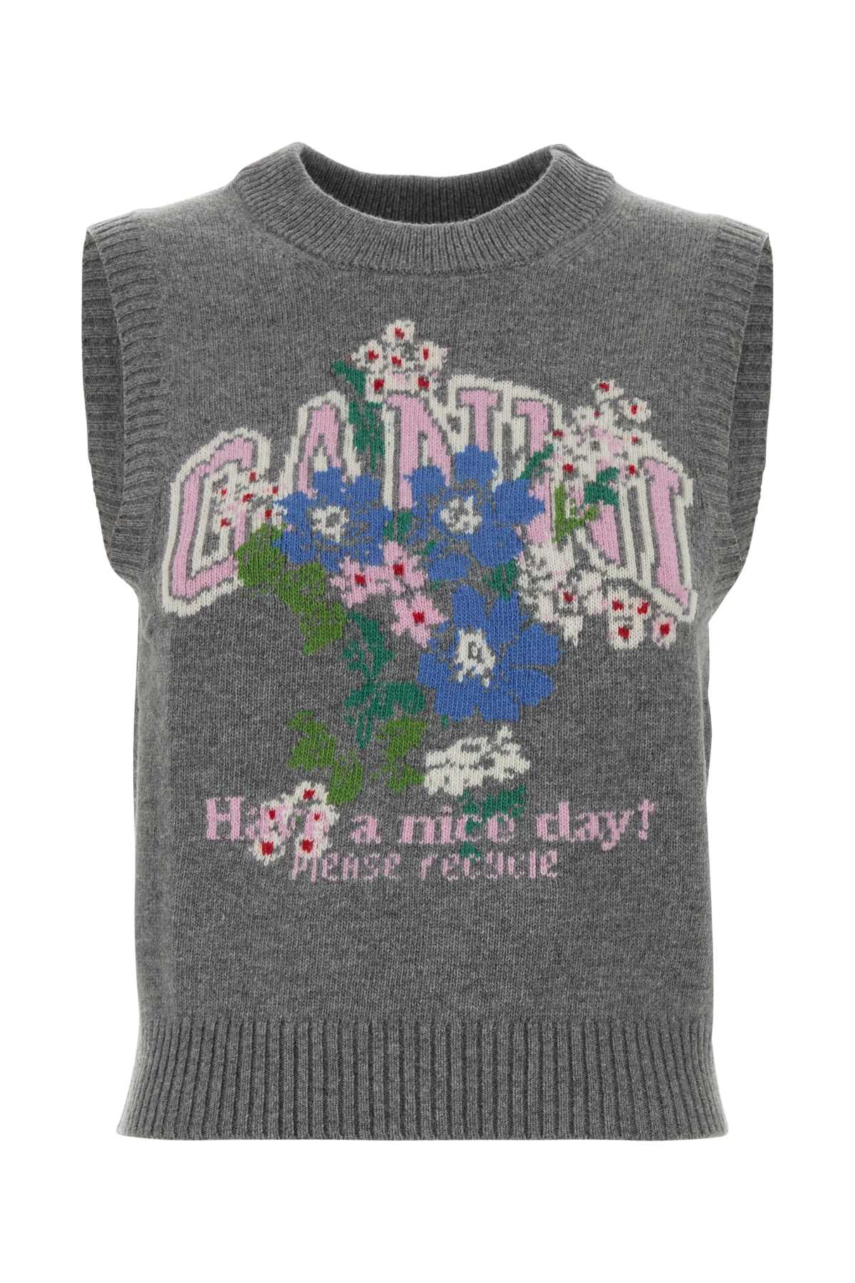 Graphic Wool Vest Flowers KNITWEARS