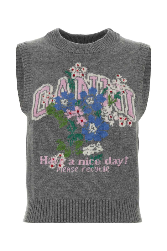 Graphic Wool Vest Flowers KNITWEARS