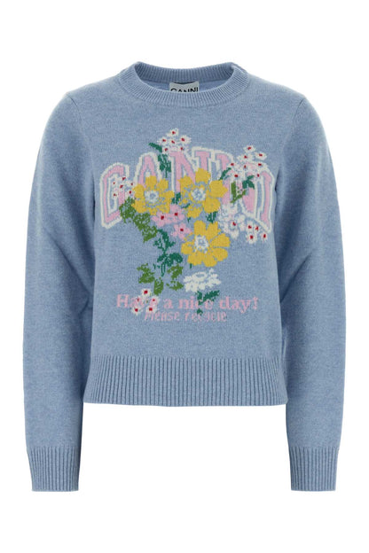 Graphic Wool Sweater Flowers KNITWEARS