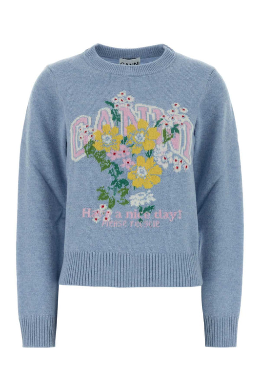 Graphic Wool Sweater Flowers KNITWEARS