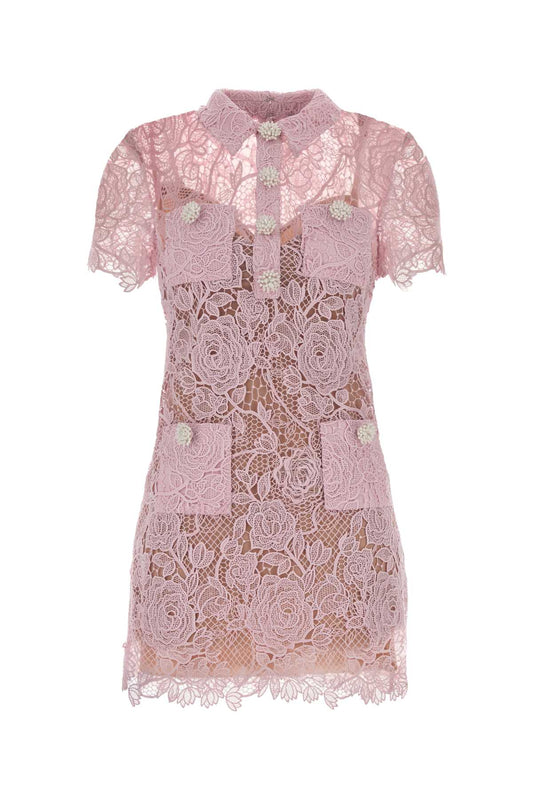 PINK LACE BUTTON DOWN MINI DRESS DRESSES
