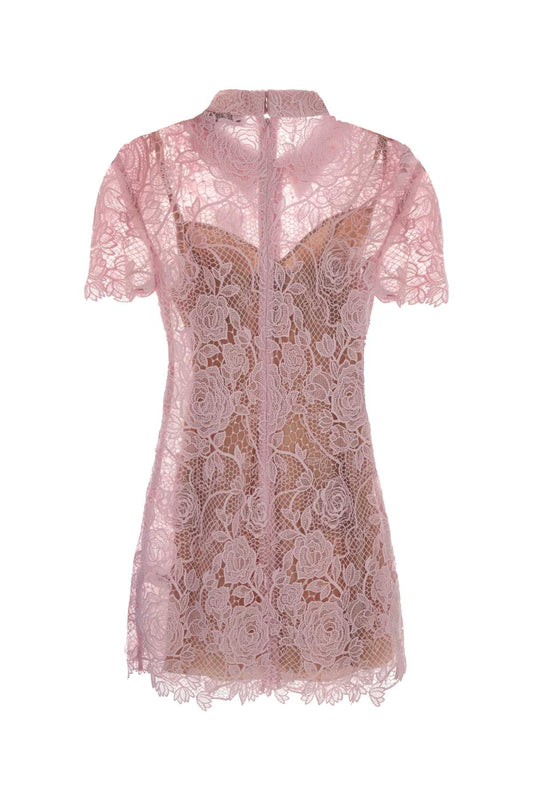 PINK LACE BUTTON DOWN MINI DRESS DRESSES
