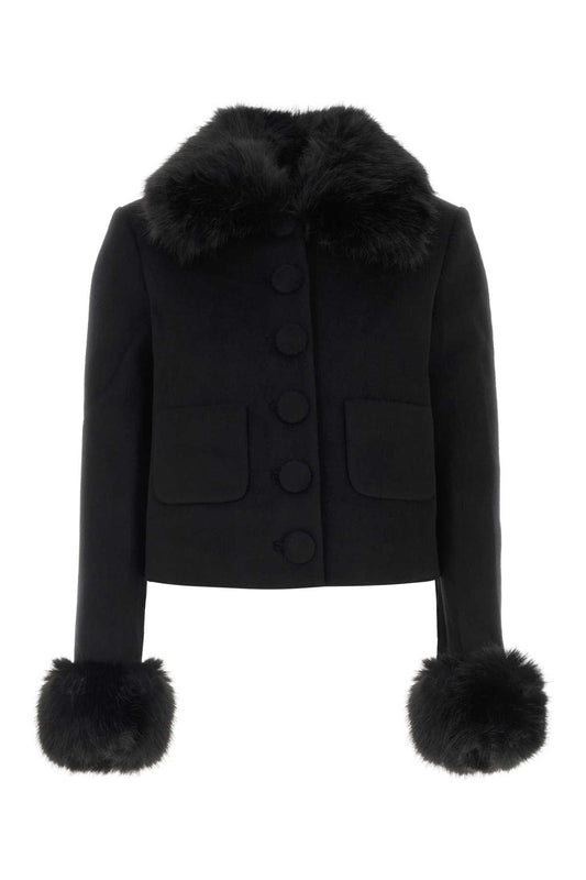 BLACK WOOL FUR CUFF JACKET BLAZERS AND VESTS