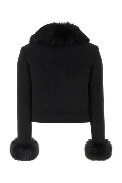 BLACK WOOL FUR CUFF JACKET BLAZERS AND VESTS