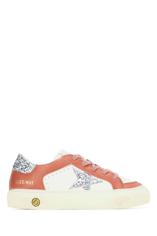 Golden Goose Kids May leather upper and toe glitter star and heel