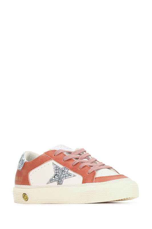 Golden Goose Kids May leather upper and toe glitter star and heel