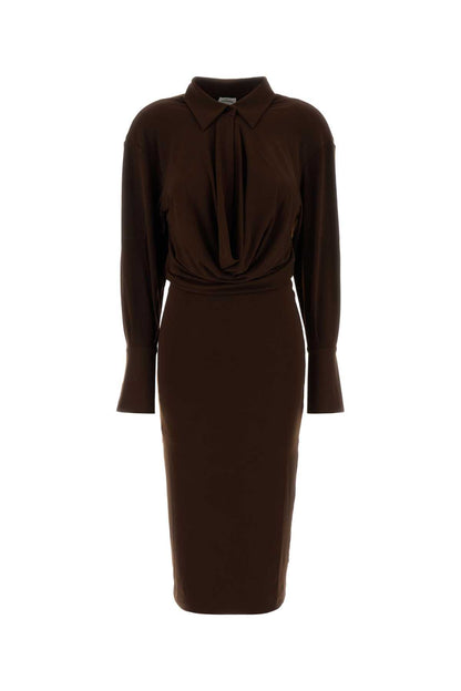 LILIA MIDI DRESS - DEEP V COLLAR MIDI DRESS DRESSES