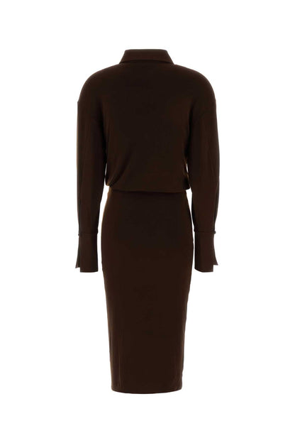 LILIA MIDI DRESS - DEEP V COLLAR MIDI DRESS DRESSES