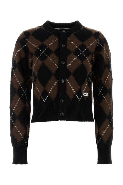 CREWNECKCARDIGANWITHAMIBOUCLETTEOVALPATCH KNITWEARS