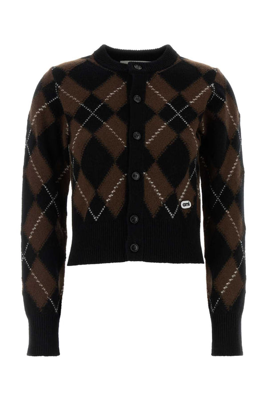 CREWNECKCARDIGANWITHAMIBOUCLETTEOVALPATCH KNITWEARS