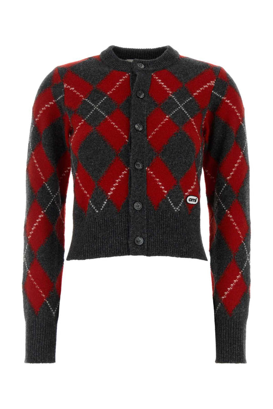 CREWNECKCARDIGANWITHAMIBOUCLETTEOVALPATCH KNITWEARS