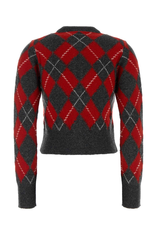 CREWNECKCARDIGANWITHAMIBOUCLETTEOVALPATCH KNITWEARS