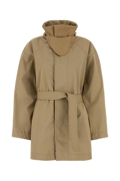 SHORT TRENCH LEATHER COLLAR INTRECCIO TRENCH COATS