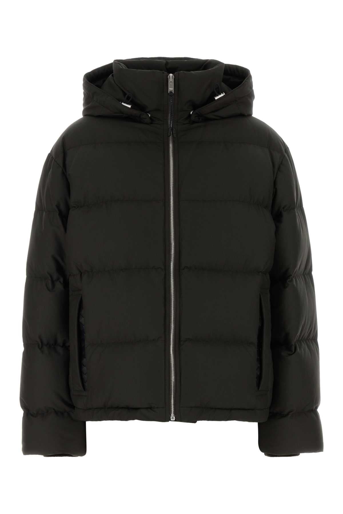 PUFFER CON ZIP E CAPPUCCIO SPALLE IN PELLE INTRECC DOWN JACKETS