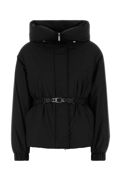 PIUMINO CON CINTURA IN VITA E CAPPUCCIO DOWN JACKETS