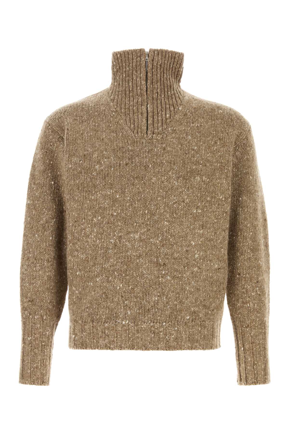 LOW-GAUGE HOMESPUN TWEED KNIT ZIP TURTLE TOPS