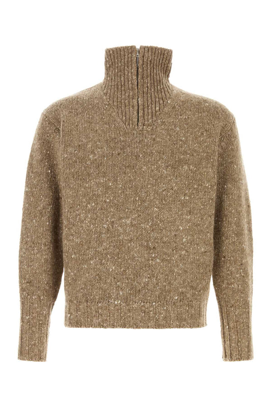 LOW-GAUGE HOMESPUN TWEED KNIT ZIP TURTLE TOPS