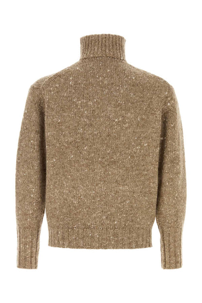 LOW-GAUGE HOMESPUN TWEED KNIT ZIP TURTLE TOPS