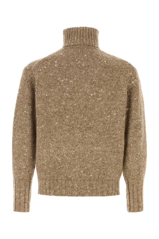 LOW-GAUGE HOMESPUN TWEED KNIT ZIP TURTLE TOPS