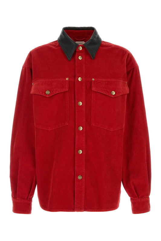 SHIRT DENIM GARMENT-DYED VELVET FABRIC WITH LEATHE SHIRTS