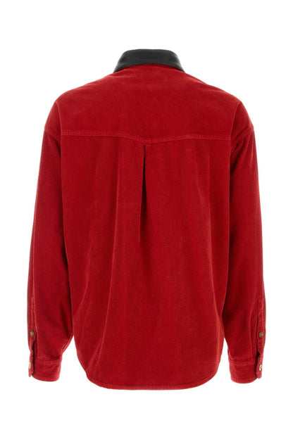 SHIRT DENIM GARMENT-DYED VELVET FABRIC WITH LEATHE SHIRTS