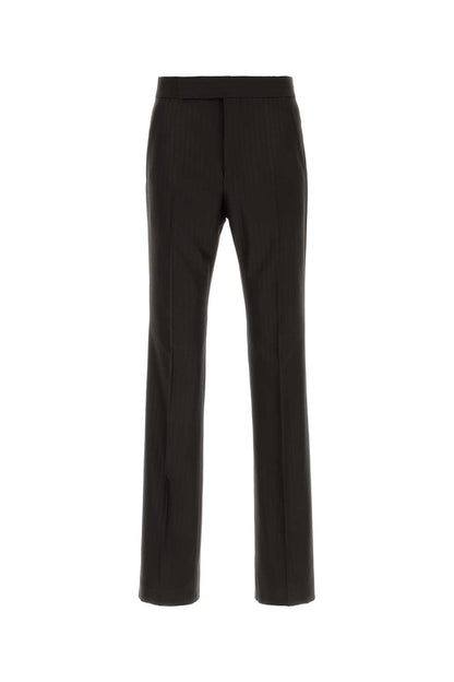 BROKEN TWILL SATIN STRIPE FLAT FRONT STRAIGHT PANT PANTS