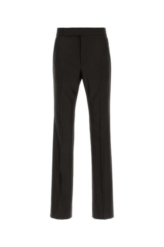 BROKEN TWILL SATIN STRIPE FLAT FRONT STRAIGHT PANT PANTS