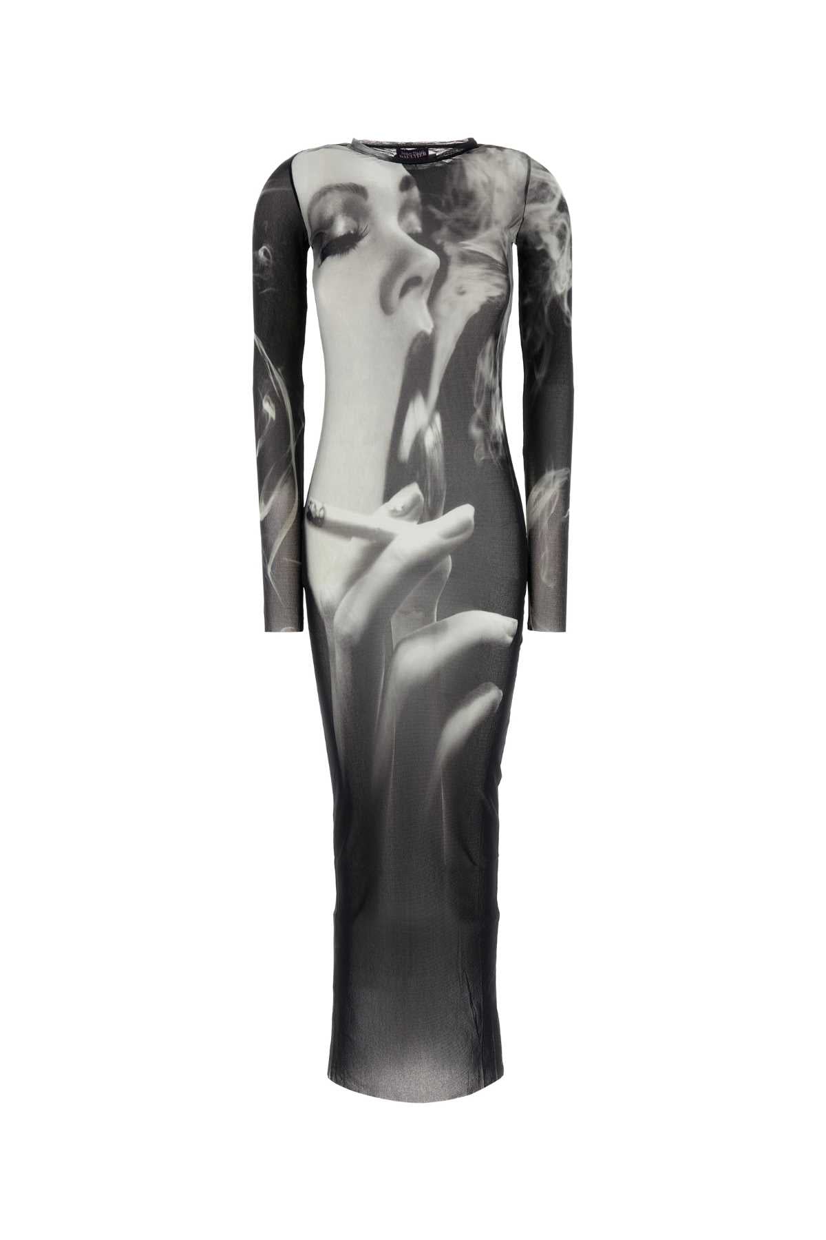 MESH LONG DRESS PRINTED "SMOKING WOMEN" DRESSES