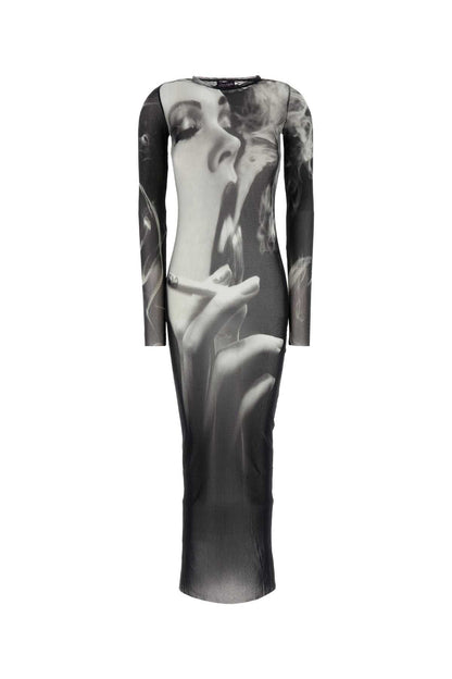 MESH LONG DRESS PRINTED "SMOKING WOMEN" DRESSES