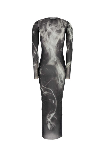 MESH LONG DRESS PRINTED "SMOKING WOMEN" DRESSES