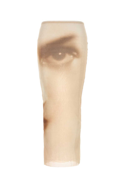 MESH LONG SKIRT PRINTED "FACE" SKIRTS