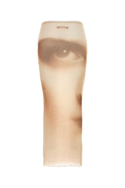 MESH LONG SKIRT PRINTED "FACE" SKIRTS