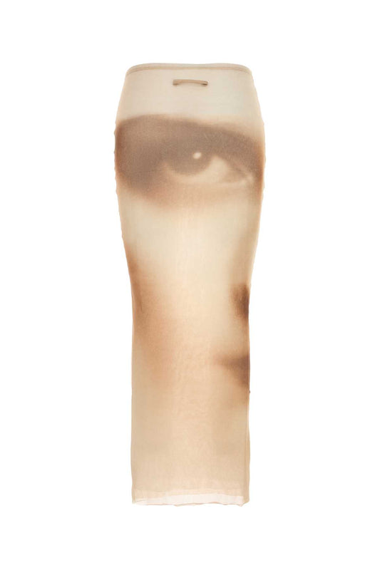 MESH LONG SKIRT PRINTED "FACE" SKIRTS
