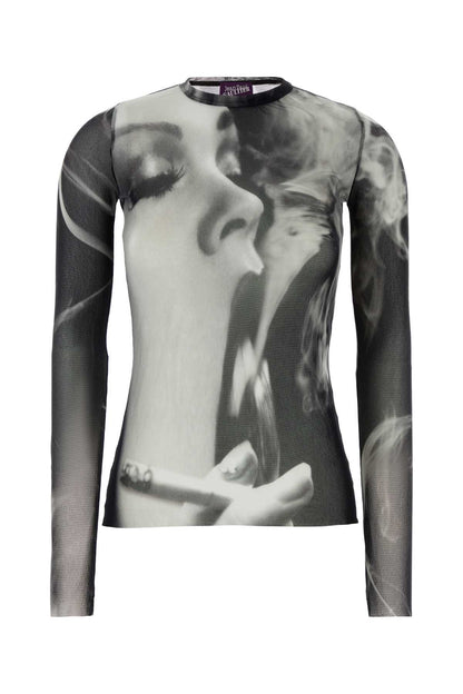 MESH LONG SLEEVES TOP PRINTED "SMOKING WOMEN" TOPS