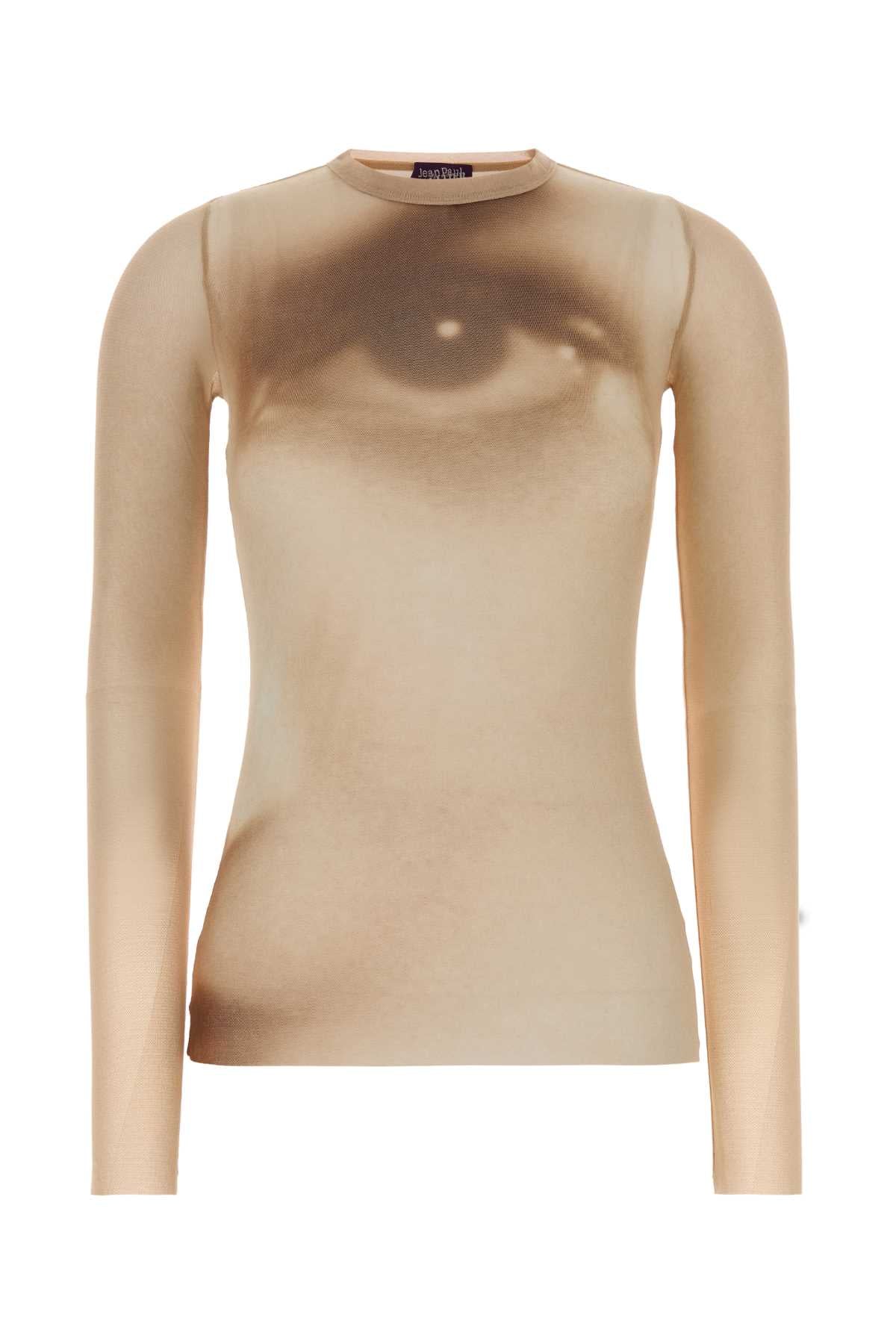 MESH LONG SLEEVES TOP PRINTED "FACE" TOPS